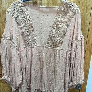 ODDY Dusty Rose Crochet-Trim Peasant Tunic
